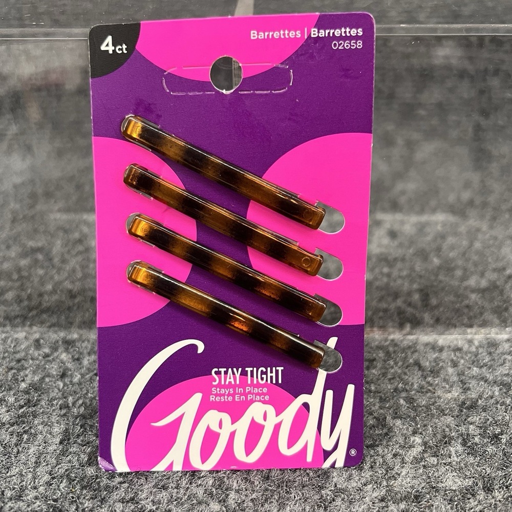 Goody Classic Stay Tight Barrettes 02658 Mock Tortoise Shell 4 Count 2" Each New